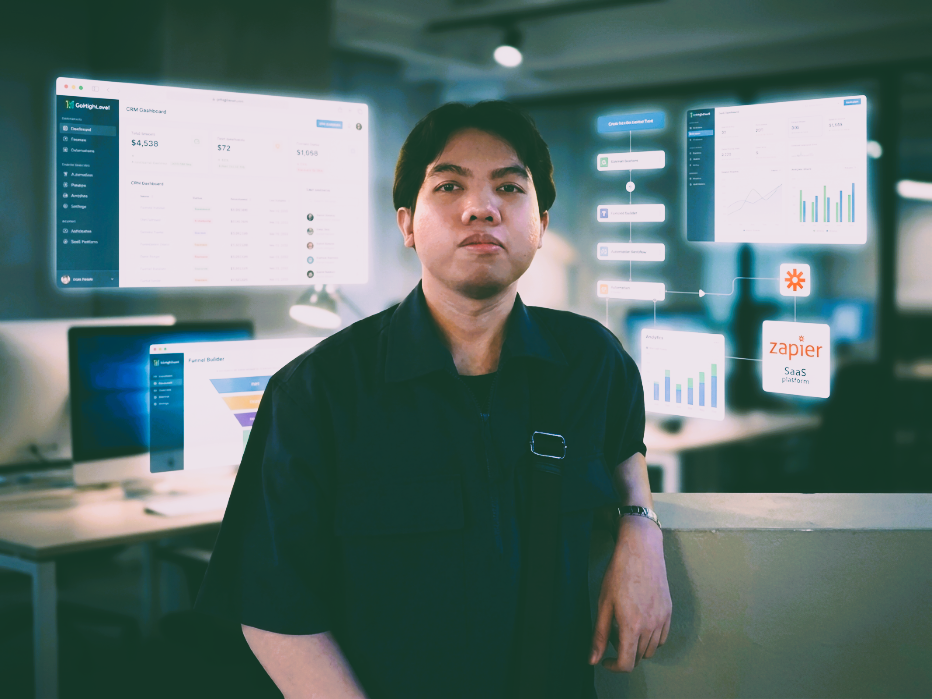 Edward in front of CRM and automation dashboards